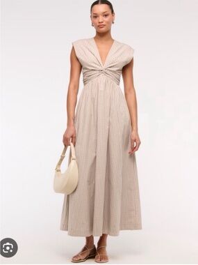 Abercrombie & Fitch Neutral Gingham Twist-Front Maxi Dress